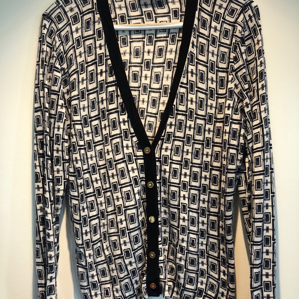 Tory Burch Navy Blue and White Light Cardigan